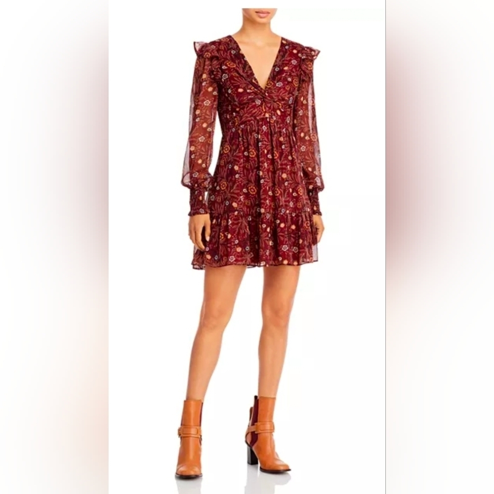 AQUA Floral V-Neck Mini Dress - XS - Bloomingdale's Exclusive - Like New - Picture 2 of 11